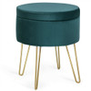 Round Velvet Storage Ottoman Footrest Stool Vanity Chair with Metal Legs-Dark Green