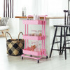 3-Tier Utility Cart Storage Rolling Cart with Casters-Pink