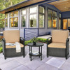 3 Pieces Patio Rattan Furniture Set Cushioned Sofa Storage Table with Shelf Garden