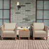 3 Pcs Outdoor Patio Rattan Furniture Set Wooden Table Top Cushioned Sofa