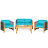 4 Pcs Acacia Wood Outdoor Patio Furniture Set with Cushions-Turquoise