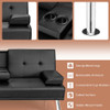 Convertible Folding Leather Futon Sofa with Cup Holders and Armrests-Black