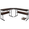 L-Shaped Computer Desk with Tiltable Tabletop-Brown