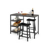 3 Pieces Counter Height Dining Bar Table Set with 2 Stools and 3 Storage Shelves-Black