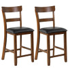 2 Pieces Counter Height Chair Set with Leather Seat and Rubber Wood Legs