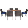 7Pcs Patio Rattan Cushioned Dining Set with Umbrella Hole-Navy