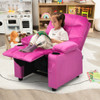 Adjustable Lounge Chair with Footrest and Side Pockets for Children-Pink