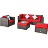 6 Pcs Patio Rattan Furniture Set with Sectional Cushion-Red