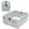 16-Panel Foldable Baby Safety Play Yard Playpen with Lockable Gate