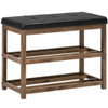 2-Tier Wooden Shoe Rack Bench with Padded Seat-Brown