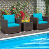 3 Pcs Patio Conversation Rattan Furniture Set with Cushion-Turquoise