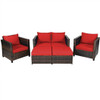 5 Pieces Patio Cushioned Rattan Furniture Set-Red