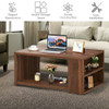 Coffee Table Sofa Side Table with Storage Shelves -Walnut