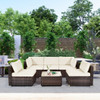 6 Pieces Patio Rattan Furniture Set with Cushions and Glass Coffee Table-White