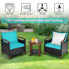 3 Pcs Solid Wood Frame Patio Rattan Furniture Set-Turquoise