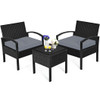 3 Pieces Outdoor Rattan Patio Conversation Set with Seat Cushions-Gray