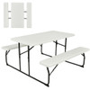 Indoor and Outdoor Folding Picnic Table Bench Set with Wood-like Texture-White