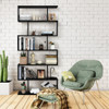 6 Tier S-Shaped Bookshelf Storage Display Bookcase Decor Z-Shelf -Black