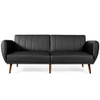 Convertible Futon Sofa Bed PU Adjustable Couch Sleeper with Wood Legs-Black