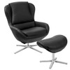 Swivel Top Grain Leather Lounge Armchair Rocking Chair with Ottoman-Black