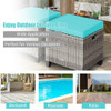 2PCS Patio Rattan Wicker Ottoman Seat with Removable Cushions-Turquoise