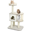 46 Inch Wooden Cat Activity Tree with Platform and Cushionsfor for Cats and Kittens