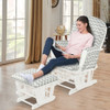 Solid Wood Gliding Chair Set with Pockets and Ottoman for Relaxing-Gray and White