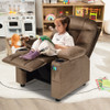 Adjustable Lounge Chair with Footrest and Side Pockets for Children-Brown