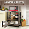 3-Tier Kitchen Baker's Rack Microwave Oven Storage Cart with Hooks-Rustic Brown