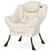 Modern Polyester Fabric Lazy Chair with Side Pocket-Beige