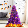 Artificial Prelit Purple Halloween Tree with Orange Lights and Pumpkin Ornaments-6'