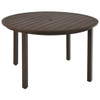 49 Inch Round Patio Dining Table Metal Slatted Table with Umbrella Hole-Brown