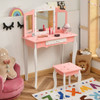 Kids Vanity Princess Makeup Dressing Table Chair Set with Tri-folding Mirror-Pink