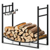 33 Inch Firewood Rack with Removable Kindling Holder Steel Fireplace Wood