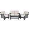 4 Pieces Patio Wicker Furniture Set Loveseat Sofa Coffee Table with Cushion-Beige