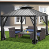 12 x 10 Feet Hardtop Gazebo 2-tier Outdoor Galvanized Steel Canopy-Gray