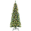 Pre-lit Artificial Pencil Christmas Tree with Pine Cones and Red Berries-6 ft