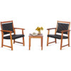 3 Pieces Rattan Bistro Set with Acacia Wood Frame for Garden