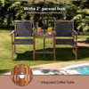2-Seat Patio Rattan Acacia Wood Table with Umbrella Hole
