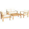 4 Pieces Patio Acacia Wood Thick Cushion Loveseat Sofa Set-White