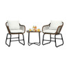 3 Pieces Patio Rattan Bistro Set Cushioned Chair Glass Table Deck-White