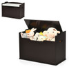 Kids Toy Wooden Flip-top Storage Box Chest Bench with Cushion Hinge-Brown