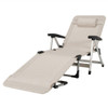 Beach Folding Chaise Lounge Recliner with 7 Adjustable Position-Beige