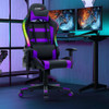 Adjustable Swivel Gaming Chair with LED Lights and Remote-Purple