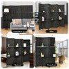 6 Panel Folding Weave Fiber Room Divider with 2 Display Shelves -Black