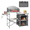 Foldable Outdoor BBQ Portable Grilling Table With Windscreen Bag-Gray