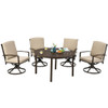 5 Piece Patio Rattan Dining Set Including Swivel Cushioned Chairs and Round Table-Beige