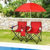 Portable Folding Picnic Double Chair With Umbrella-Red