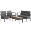 4 Pieces Rattan Patio Conversation Furniture Set with Acacia Wood Tabletop