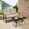 2 Pieces Patio Loveseat Bench Table Furniture Set with Cushioned Chair-Beige